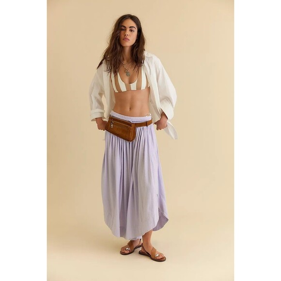 Free People Free-est Quentin Pants Mid-Rise Wide Leg Lavender Cotton M 281457 - Picture 1 of 10